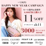 本日最終日【HAPPY WINTER CAMPAIGN】人気ブランドの セール除外&春新作 が8,000円以上購入で ★10%OFF&さらに3000ポイントまで利用可能★